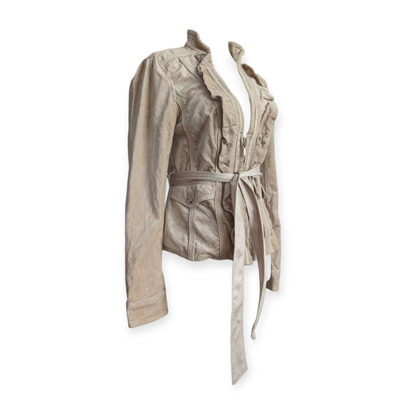 WHBM Beige Velvet Belted Jacket Size 00 - Picture 6 of 6